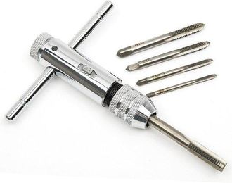 OEM Llave De Trinquete Ajustable Plateada Con Mango En T, Con 5 Machos De Roscar M&eacute;tricos M3-m8 De 3 Mm A 8 Mm