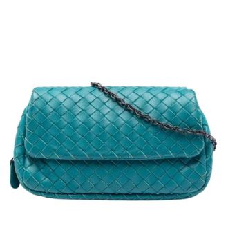 Bottega Veneta Pre-owned Cross Body Bags, female, Blue, Size: ONE SIZE Pre-owned Woven Leather Crossbody Bag