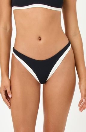 L*Space Alex Stripe Full Coverage Swim Bottoms in Black/Cream at Nordstrom, Size X-Large