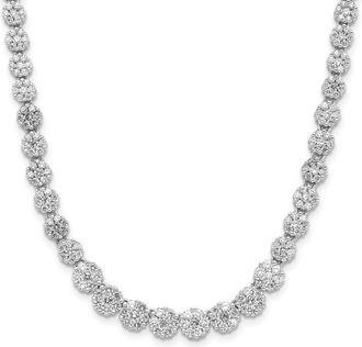 Diamond2Deal Sterling Silver Fancy Graduated Cubic Zirconia Cluster Necklace 18