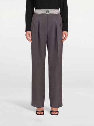 Versace Wool-Blend Wide-Leg Trousers with Pleats and High Waist