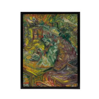 Artery8 At the Table Bold Colourful Kubincan Black Framed Canvas Art Print in Green | Size: W24 x H32