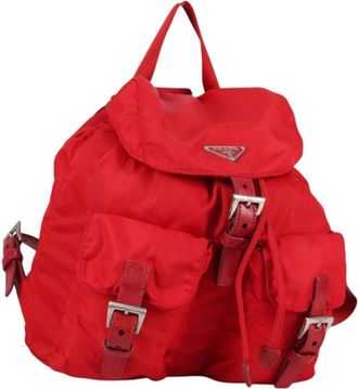 Prada Double Front Pocket Backpack Tessuto Red Nylon Backpack Bag (Pre-Owned)