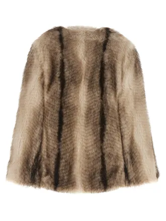Twin-Set Eco-Fur Hood Cape Coat - Beige