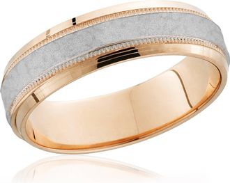 Pompeii3 14k Rose Gold & Platinum Two Tone Hammered Mens Wedding Band Comfort Fit Size Selectable