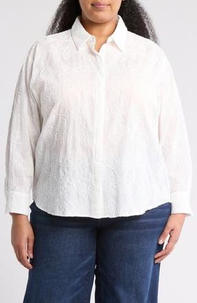 T Tahari Embossed Floral Button-Up Shirt in White Soutache at Nordstrom Rack, Size 1X