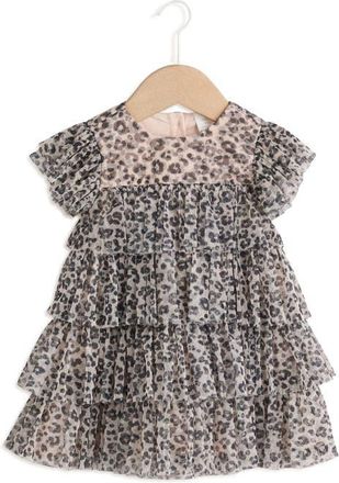 Next Leopard Print Ruffle Mesh Dress in Beige Multi at Nordstrom, Size 12-18M