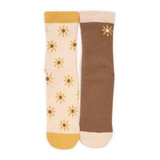 Muk Luks Cozy Compression Gripper Crew Socks 2 Pair Pack in Cream/brown at Nordstrom