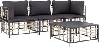 vidaXL Juego De Muebles De Jard&iacute;n 4 Pzas Y Cojines Rat&aacute;n Pe Antracita Vidaxl