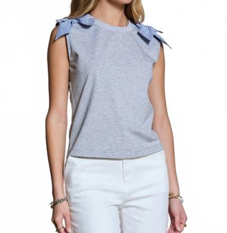 Current Air Bow Shoulder Sleeveless Top In Heather Grey
