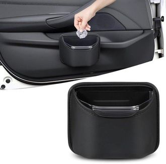 No Brand Papelera Peque&ntilde;a Para Coche, Para Puerta Lateral Y Asiento Trasero, Con Revestimiento Interior Extra&iacute;ble De Cuero A Prueba De Fugas, Fijaci&oacute;n Con Abra