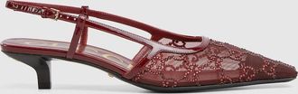 Gucci Womens GG Crystal Slingback Pump, Bordeaux, Fabric