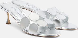 Manolo Blahnik Haribalmu 50 metallic leather mules
