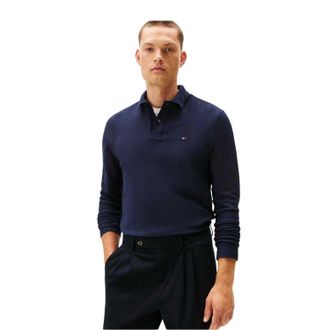 Tommy Hilfiger Heren Poloshirt met lange mouwen in visgraatmotief (Licht Blauw)