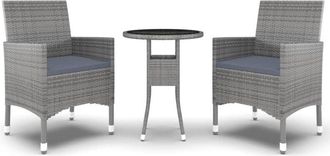 vidaXL Juego De Comedor De Jard&iacute;n 3 Piezas Rat&aacute;n Sint&eacute;tico Gris Vidaxl