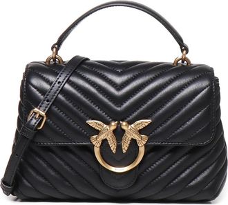 Pinko Gestikt Chevron Love Birds Schoudertas - Dames - Handtassen - Zwart - ONE Size - Leer - Tassen