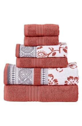 Modern Threads Yarn Dyed Jacquard/Solid Towel 6-Piece Set - Ophelia Stone in Clay at Nordstrom Rack, Size 6 Piece Set