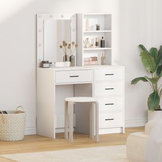 Berkfield Home 2 Piece Dressing Table Set with LED White Engineered Wood