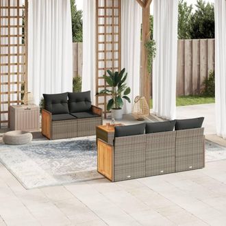 vidaXL Set De Muebles De Jard&iacute;n 6 Pzas Y Cojines Rat&aacute;n Sint&eacute;tico Gris Vidaxl