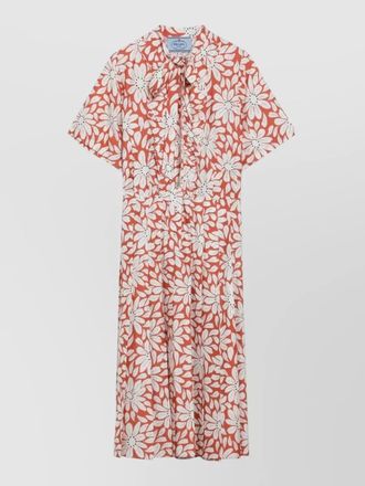 Prada floral midi dress back tie short sleeves