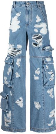 GCDS distressed wide-leg jeans - men - Cotton/Polyester/Cotton - 31 - Blue