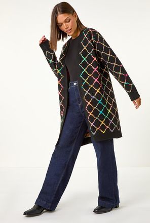Roman Longline Geometric Print Knit Cardigan