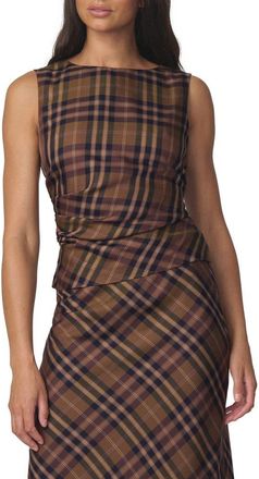 Joe's The Meg Ruched Sleeveless Top in Camel Plaid at Nordstrom, Size X-Small