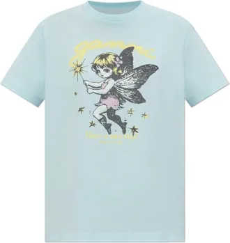 Ganni T-shirt met een kleurrijke print - Dames - T-shirts - Blauw - XS - Katoen - Tops