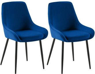 Clp Juego De 2 Sillas De Comedor Elmira Azul Oscuro Metal Negro Mate