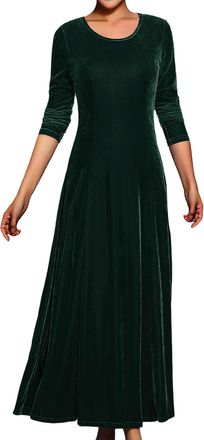 Generic Velvet Dress Women Long Sleeve Crew Neck Maxi Dresses Elegant Bodycon Cocktail Dresses for Women A Line Formal Flowy Swing Long Dress for Wedding Fest