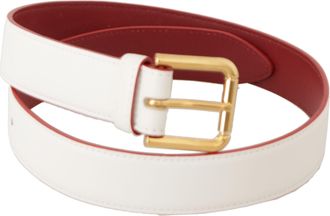 Dolce & Gabbana Womens White Calf Leather Two-Toned Gold Metal Buckle Belt