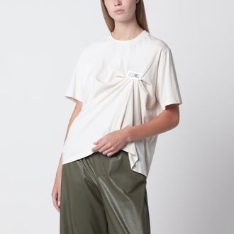 Maison Margiela T-shirt &eacute;cru con drappeggio con patch logo