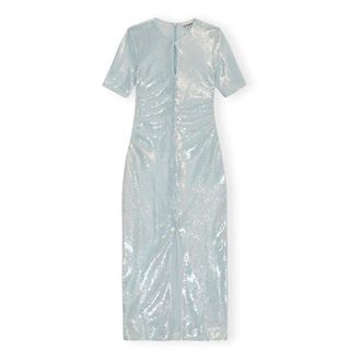 Ganni Kleedjes, Dames, Blauw, S, Polyester, Light Sequins Lange Jurk