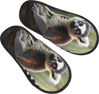 Generic House Slippers Ringtailed Lemur Cozy Plush Slippers Warm Anti-Slide Slipper For Home Spa Bedroom M