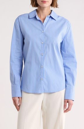 Habitual Stripe Poplin Button-Up Shirt in White Blue Stripe at Nordstrom Rack, Size X-Large