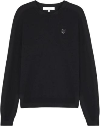 Maison Kitsun&eacute; Rondgebreide trui - Heren - Ronde hals truien - Zwart - S - Wol - Truien & Vesten