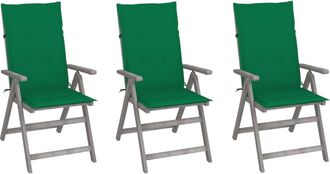 vidaXL Sillas Reclinables De Jard&iacute;n Con Coj&iacute;n 3 Pcs Acacia Masiva