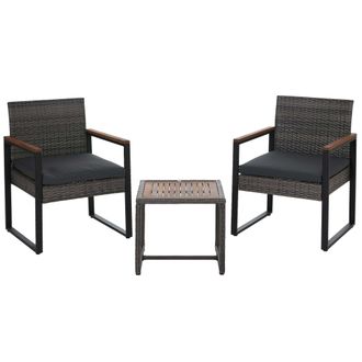 Hhg [nunca Usado] Conjunto De Muebles De Rat&aacute;n Sint&eacute;tico Hhg-733, Conjunto De Sal&oacute;n Para Jard&iacute;n Con 2 Sillas Y Mesa, Madera De Acacia, Tela De 180 G/m&sup2;, G