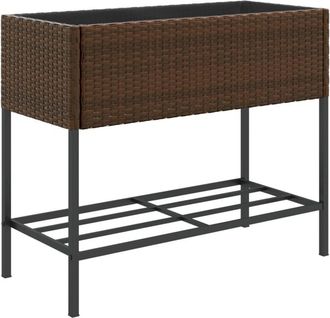 vidaXL Garden Planter with Shelf Brown Poly Rattan vidaXL