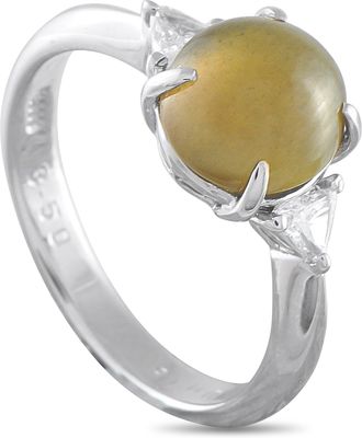 Luxury Bazaar Platinum 0.18 ct Diamond and 3.5 ct Cats Eye Ring 5349