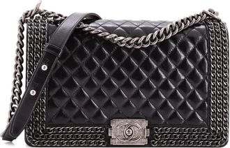 Chanel Chained Boy Flap Bag Quilted Glazed Calfskin New Medium shoulder bag - Zwart