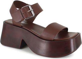 Candie's Leni Ankle Strap Platform Sandal in Brown Leather at Nordstrom, Size 11Us