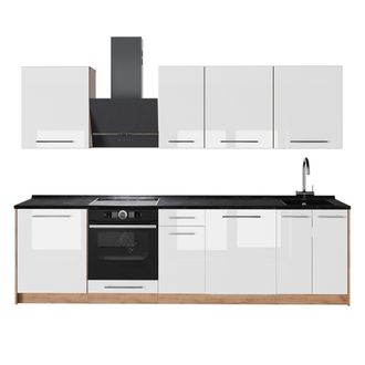 Vicco Mueble De Cocina Fame-line, Blanco Alto Brillo/roble Dorado, 280 Cm, Et Antracita, Vicco