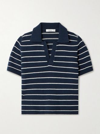 Frame Denim Polo In Misto Cotone A Righe The Striped Easy - Blu