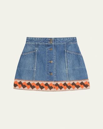 Valentino Garavani Embroidered Hem Denim Mini Skirt