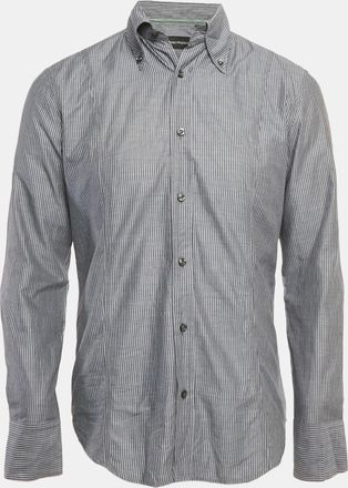 Emporio Armani Dark Grey Striped Cotton Button Front Shirt