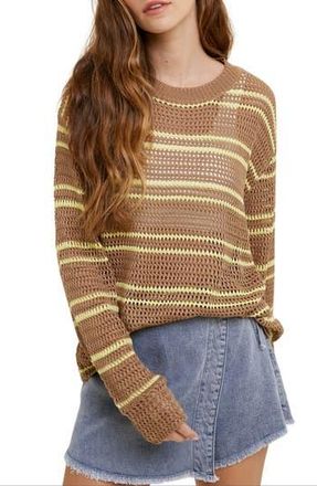 Wishlist Stripe Open Knit Sweater in Mocha/Lime at Nordstrom Rack, Size Medium