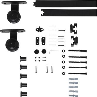 HOMCOM Homcom - Herraje Para Puerta Corredera 200 Cm Kit De Accesorios Para Puerta Corredera Carga 100 Kg Con 2 Rieles De Acero Al Carbono 200x40x0,6 Cm