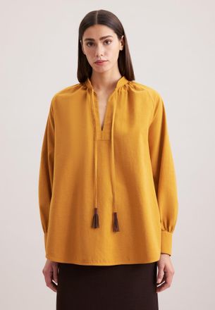 Seidensticker Klassische Bluse SEIDENSTICKER Schwarze Rose, Damen, Gr. L (40), curry, 65% Baumwolle, 35% Leinen, unifarben, regular fit, V-Ausschnitt, Blusen Klassi