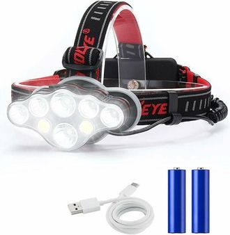 OEM Linterna Frontal Recargable, Super Lumen 18000, 8 Modos De Iluminaci&oacute;n Led, Potente Linterna Frontal Manos Libres Para Acampar, Pescar, Andar En Bicic